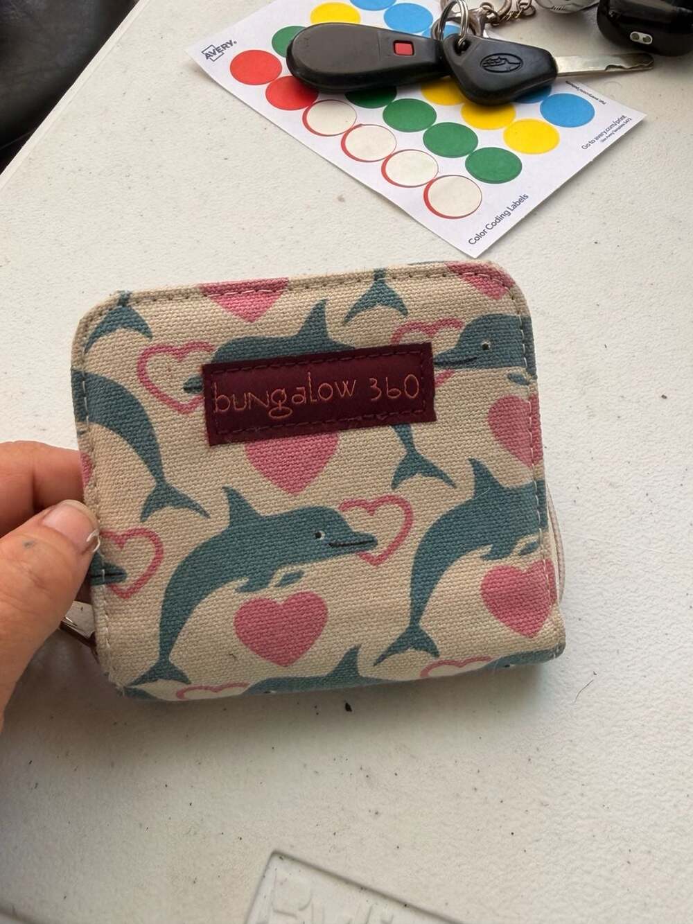 Bungalow 360 Dolphin and Pink Heart Print Canvas Zip-Around Wallet